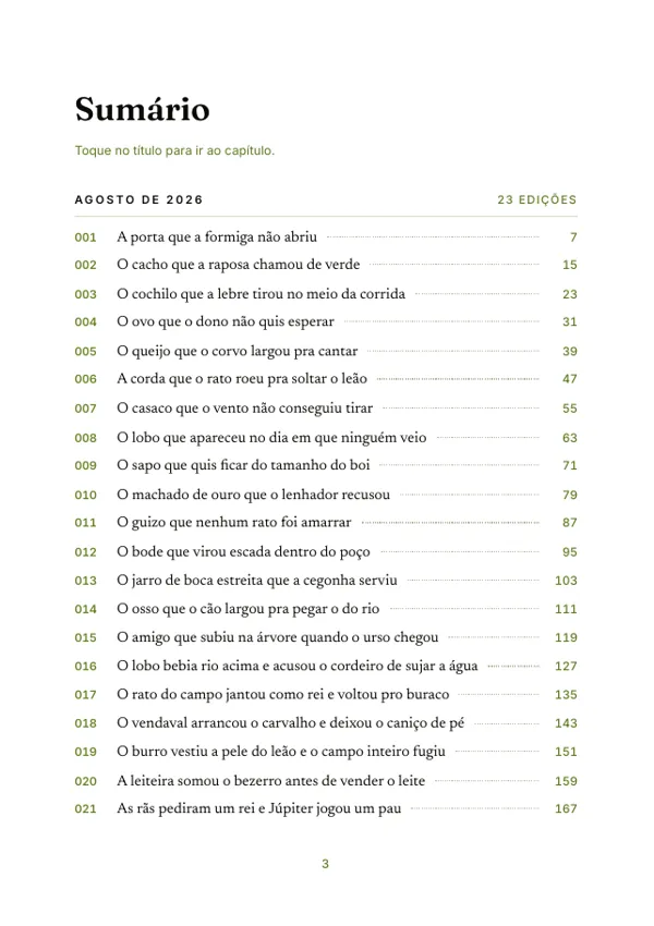 Página do sumário da Coleção completa, edições agrupadas por mês