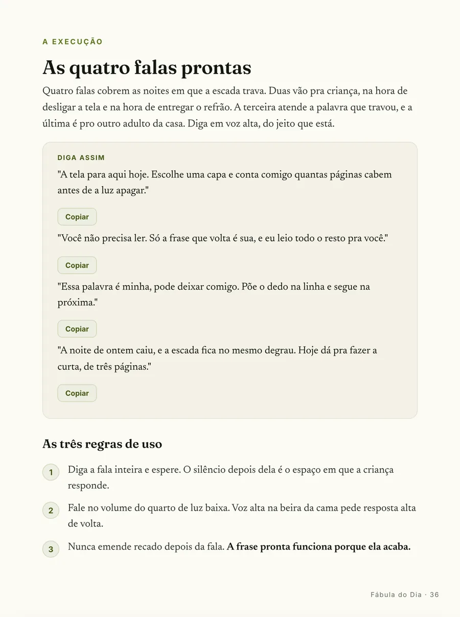 Página real do guia: Falas prontas